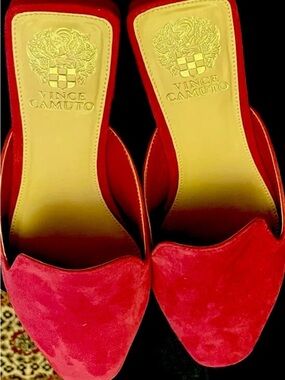 Vince Camuto Red Suede Pointed Toe Slip-On Mules